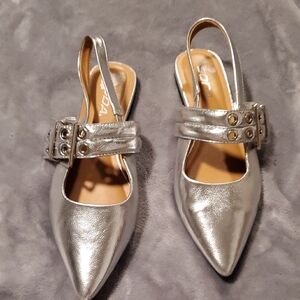 Soda Metallic Silver Slingback Heels